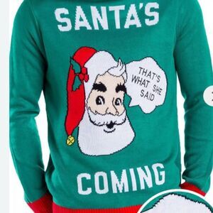 Tipsy Elves Mens Santa's Coming Aduly Humor Ugly Christmas Sweater Green